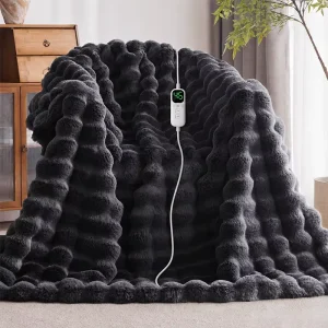 ETL Certified Electric Throw Blanket Heated Throw Faux Fur Rabbit Fur Touch 2 Hours Auto Off Washable Cozy Winter