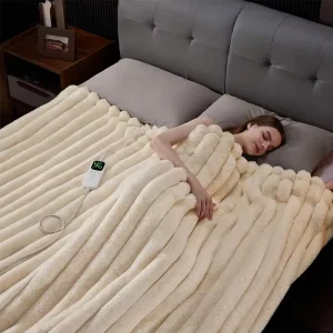 ETL Certified Electric Throw Blanket Heated Throw Faux Fur Rabbit Fur Touch 6 Hours Auto Off Washable Cozy Winter