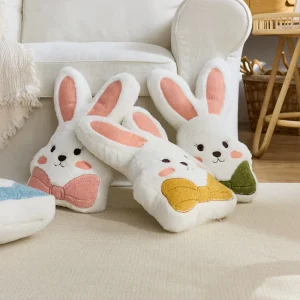 Easter Bunny Plush Rabbit Throw Pillow Cover Soft Faux Linen Floral Pattern Removable Washable Modern Home Decor for Kids