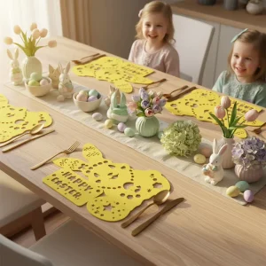 Easter Decoration Heat Resistant Indoor Mat Spring Party Dinner Arrangement Props Cartoon Felt Rabbit Egg Themed Placemat