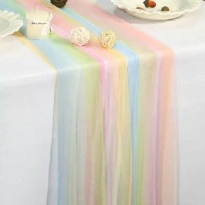 Easter Summer Table Runner Pastel Stripe Floral Cheesecloth Gauze 120 Inch Rustic Boho Cheese Cloth Runner for Wedding Party