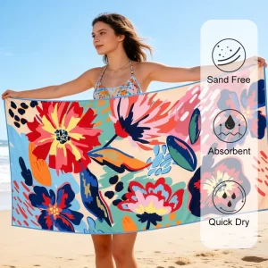 Eastsunshine Eco Friendly Recycled Microfiber Beach Towel Quick Dry Sand Free Custom Logo Printed Beach Towel for Pool & Travel