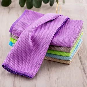 Easy Clean Square Fish Scale Nanoscale Microfiber Streak Free Quick Dry Polishing Glass & Kitchen Cleaning Towel