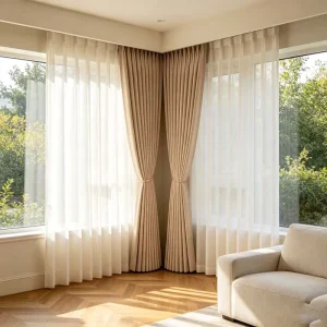 Easy Install Wall Mount Blackout Polyester Linen Curtain Rod Translucent Custom Curtains Motorized Smart Remote Control