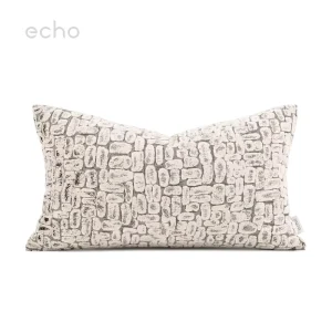 Echo Velvet Throw Pillow Rectangular Gold Gray Geometric Pattern Customizable Luxury Sofa Cushion Lumbar Pillow Cover
