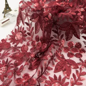 Eco Friendly 100% Polyester White Floral Sequin Embroidery Lace Fabric for Custom Wedding