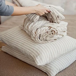 Eco Friendly 100% Pure Flax Linen Solid Luxury European Style Bed Sheet Bedding Set Fitted Sheet
