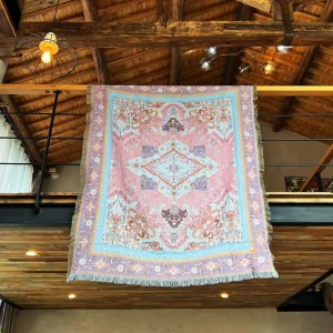 Eco Friendly 100% Recycled Cotton Woven Tapestry Blanket Floral and Animal Home Decor Gift for Hotel and Travel Use