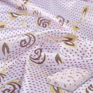 Eco Friendly Anti Static Knitted Gold Foil Print 100% Polyester Tricot Fabric Girls Garment Use 70gsm Lightweight
