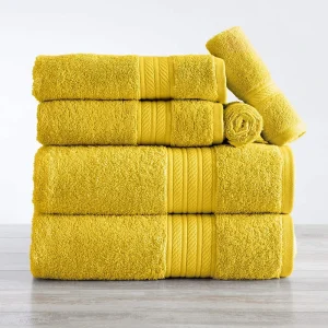 Eco Friendly Bathroom Towels Woven Solid Color Detail Absorbent Towels 6pcs Set