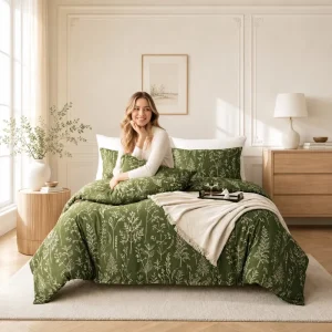 Eco Friendly Bedding Set Breathable Printed Brushed Microfiber 3 Piece Duvet Cover Set Botanical Floral Customizable