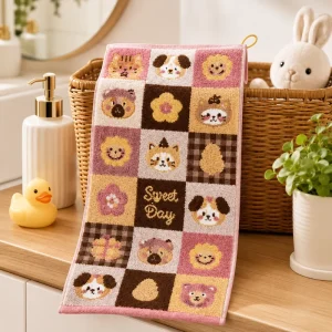 Eco Friendly Children Face Towel 100% Cotton 25*50cm 47g Cute Animal Woven Kids Towel for Childcare and Daycare Center