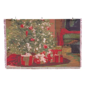 Eco Friendly Christmas Decor Woven Tapestry Blanket Custom Holiday Jacquard Blanket Christmas Tree Pattern for Living Spaces