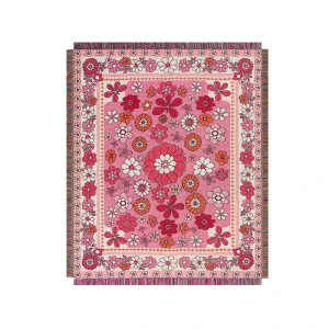 Eco Friendly Cotton Blend Boho Blanket Floral Rugs Camping Mat Picnic Blanket Beach Rug With Tassels