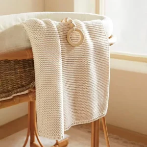 Eco Friendly Cotton Knitted Baby Blanket Embroidered Pattern Solid Color Multi Use Blanket for Nap Air Conditioning Leisure