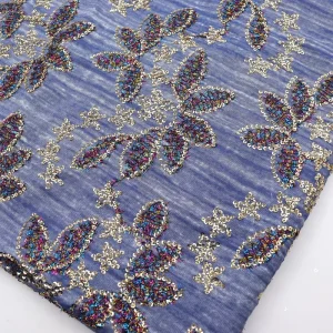 Eco Friendly Crocheted Denim Fabric Beads Woven Curtain Sequins Leaf Pattern Shoes Accessory