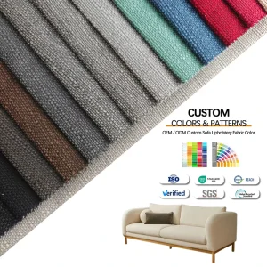 Eco Friendly Dobby Warp Knit Waterproof Polyester Linen Look Sofa Fabric Breathable Flame Retardant for Upholstery Furniture