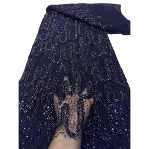 Eco Friendly Embroidered Beaded Sequin Lace Fabric African Lace Fabric With Beads for Wedding Party
