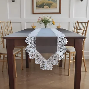 Eco Friendly Embroidered Floral Modern Polyester Lace Customizable Table Runner Home Decoration Festival Party