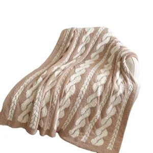 Eco Friendly Faux Mink 100% Polyester Blanket Knitted Striped Solid Anti Pilling Skin Friendly Portable All Season