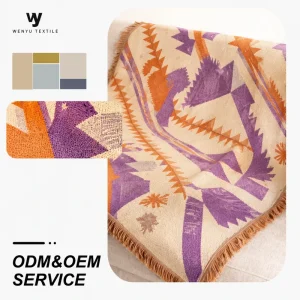 Eco Friendly Fiber Polyester Woven Jacquard Throw Elegant Drape Woven Jacquard Wall Decor Blanket with Tassels