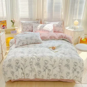 Eco-Friendly Floral Bedding Sets With Green Leaves Hypoallergenic Customizable Home Set