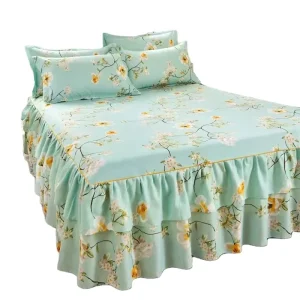 Eco Friendly Floral Printed Quilt Cover Set Soft Polyester Four Piece Bed Skirts and Sheets for Bedroom