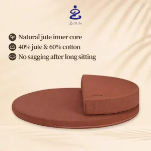Eco Friendly Foldable Round Circular Zafu Pillow Mat with 15% Slope Trapezoid Design with Linen Fiber