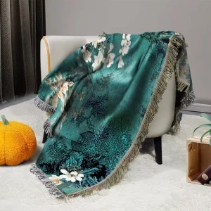 Eco-Friendly Home Sofa Custom Floral Photo Tassel Jacquard Cotton Woven Wall Tapestry Blanket