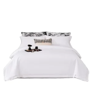 Eco Friendly Hypoallergenic Woven Polyester Solid Hospital Hotel Luxury Duvet Cover Bed Sheet Satin Pure White Bed Set