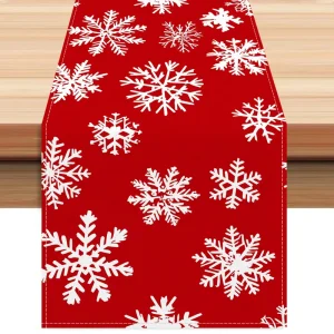 Eco-Friendly Linen Christmas Snowflake Printed Table Runners and Tablecloth for Home Dining Decor