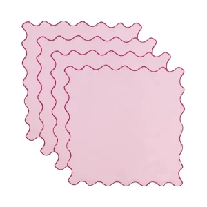 Eco Friendly Multicolor Cotton Linen Napkins Plain Style Home Table Decor Scalloped Trim Handmade Weddings