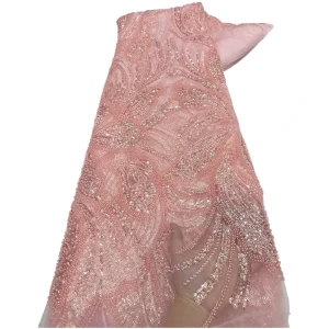 Eco-Friendly New Design Beaded Lace Bridal Mesh Embroidered Sequins Pearl Net Fabric for Girls Boys Wedding Dress
