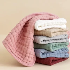 Eco Friendly Newborn Solid Color Cotton Gauze Baby Towel Absorbent 6 Layer Muslin Burp Cloth Home Use 25x50cm