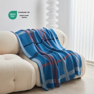 Eco Friendly OEKO TEX Certified Luxury Soft Tassel Jacquard 100% Cotton Custom Knitted Throw Blanket