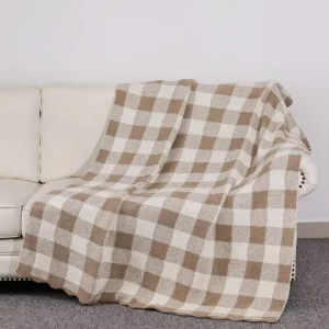 Eco-Friendly OEKO TEX Certified Modern Breathable 100% Polyester 1050g 50*70 Inch Grid Series Custom Knitted Throw