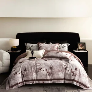 Eco Friendly Organic 100% Cotton Satin Plant Reversible Europe Style Comforter Set