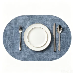 Eco Friendly PU Leather Oval Placemat Non Slip Heat Resistant Waterproof Wipeable Table Mat for Kitchen Dining