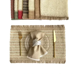Eco Friendly Paper Woven Dining Table Tray Placemat Tassel Natural Rustic Braided Place Mats Pads Bowl Dish Plate Mat Tray Mat