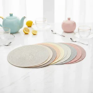 Eco Friendly Polyester Soft Reusable Asian Zen Kitchen Table Placemat Heat Resistant Non Slip Washable 300mm Diameter Home
