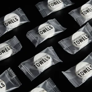 Eco Friendly Portable Travel Towel Bulk Pack Individually Wrapped Biodegradable Compressed Face Towel for Gym Camping Hotel