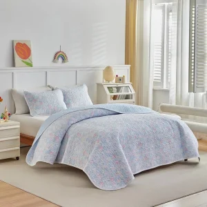Eco Friendly Quilted Comforter Set Floral Pattern 100% Cotton Filling Stitching Design 3 Piece All Season European American