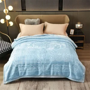 Eco Friendly Raschel Blanket Super Soft Double Thick Coral Pattern Embroidered Bedding for Winter Direct Factory Sale