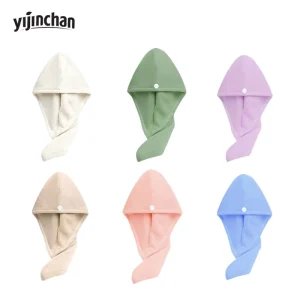 Eco Friendly Reusable Super Absorbent Microfiber Hair Drying Cap Lightweight Fast Dry Hair Towel Wrap Secure Button Design OEM