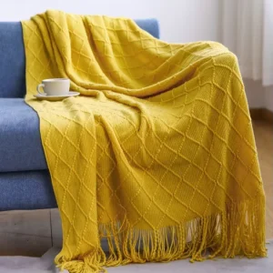 Eco-Friendly Soft Knitted Throw Blanket with Tassel Plain Style for Home Decor & Couch Bed