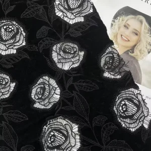 Eco Friendly Velvet Lace Embroidered Fabric for Luxury Party Dresses Accessories
