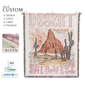 Eco Friendly Western Tapestry Blanket Personalized Desert Pattern Jacquard Throw Blanket with Fast Sampling