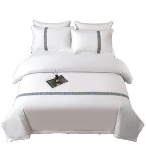 Eco Friendly Woven 100% Cotton 250TC 4 Piece Bedding Set Modern Hand Embroidered Solid Hotel Bed Sheet Home Bedroom