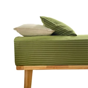 Eco Friendly Woven Bamboo Stripe Green 200T 4 Piece Bedding Set Soft Breathable Machine Washable All Season Modern Home Duvet