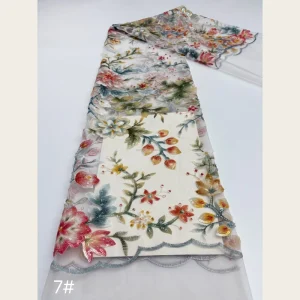 Eco-Friendly Woven Ink Wash Metallic Floral Sequin Embroidered Chiffon Fabric Scalloped Edge 8 Colors for Girls Wedding Dresses